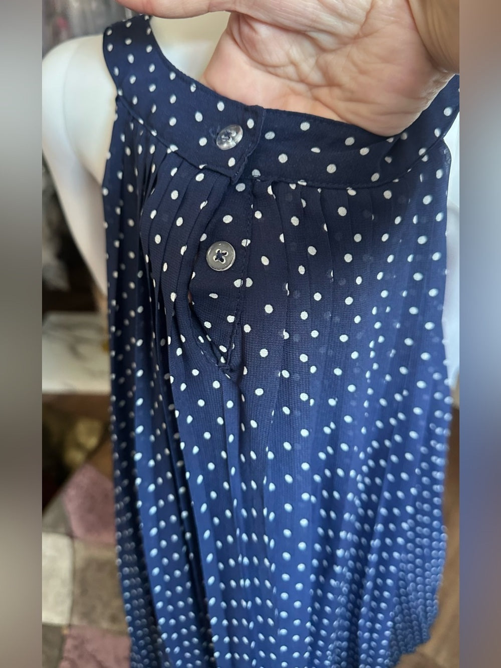 Blueberi Boulevard Girls Navy Polka Dot Dress & Matching Sun Hat Set