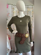 wild fable Olive Ribbed Long Sleeve Bodycon Dress with Daisy Patch