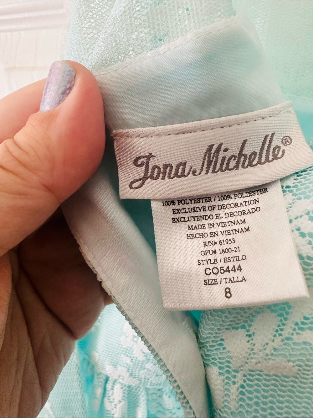 Jona Michelle Aqua Lace Party Dress