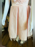 Pink Pleated Dress Rhinestones with Floral Lace Botice
