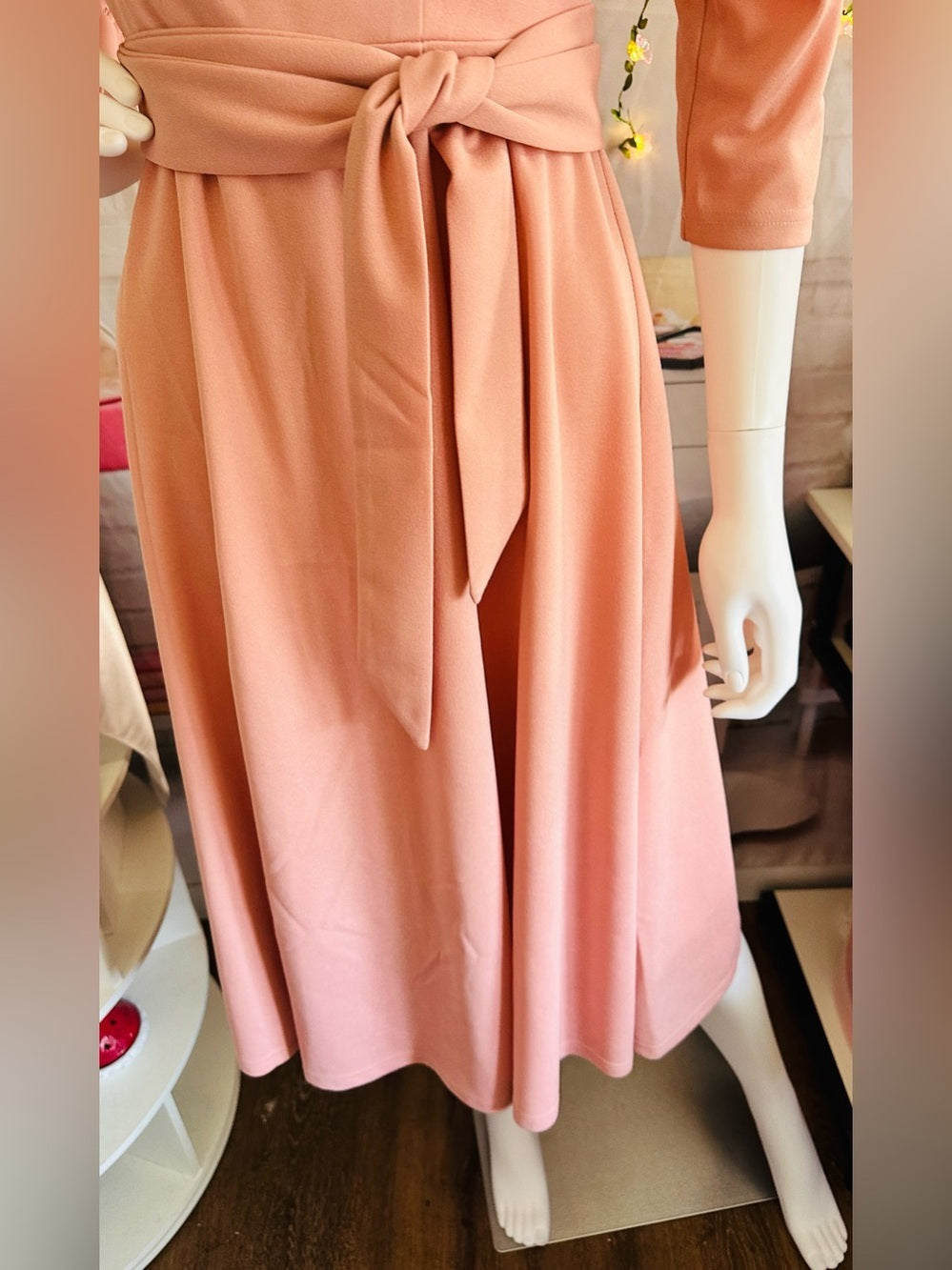 Dress Tells Dusty Rose Pink Belted A-Line Midi Dress