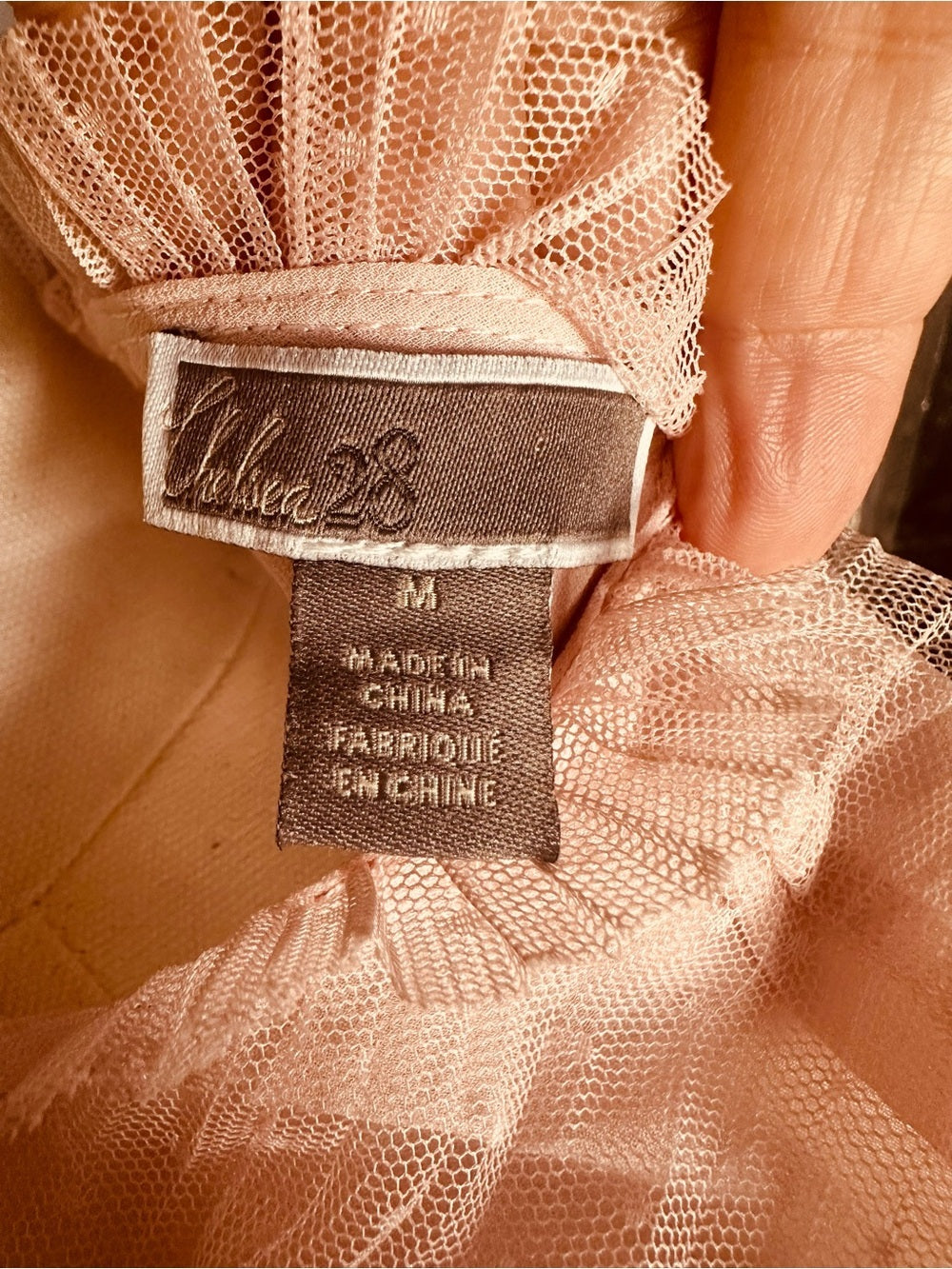 Chelsea28 Light Pink Swiss Dot Pleated Mesh Blouse