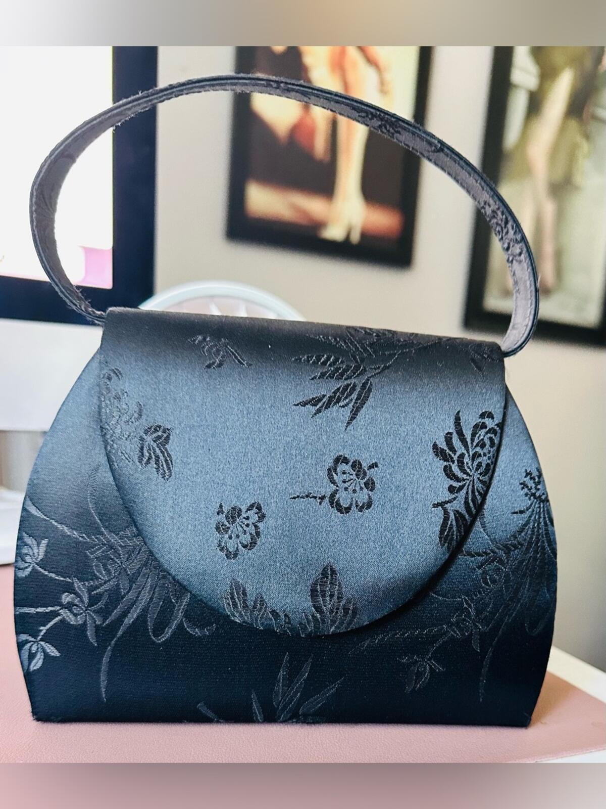 Vintage Y2K Satin Jacquard Floral Print Evening Bag