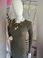 wild fable Olive Ribbed Long Sleeve Bodycon Dress with Daisy Patch