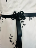Jessica McClintock White Strapless Dress with Black Floral Embroidery