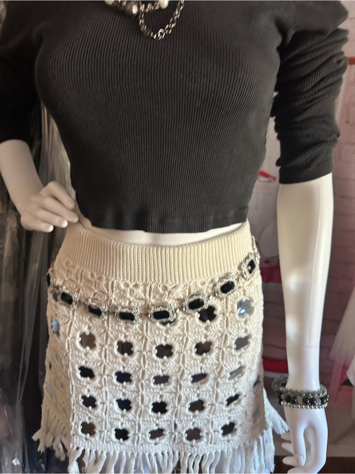 Le Superbe Gypset Crochet Mirrored Mini Skirt