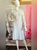 Calvin Klein Cream Tie-Neck Cable Knit Long Sleeve Dress
