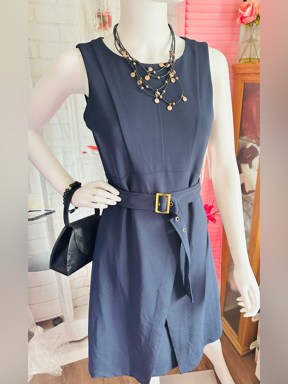 Nanette Lepore Navy Belted Fit & Flare Midi Dress