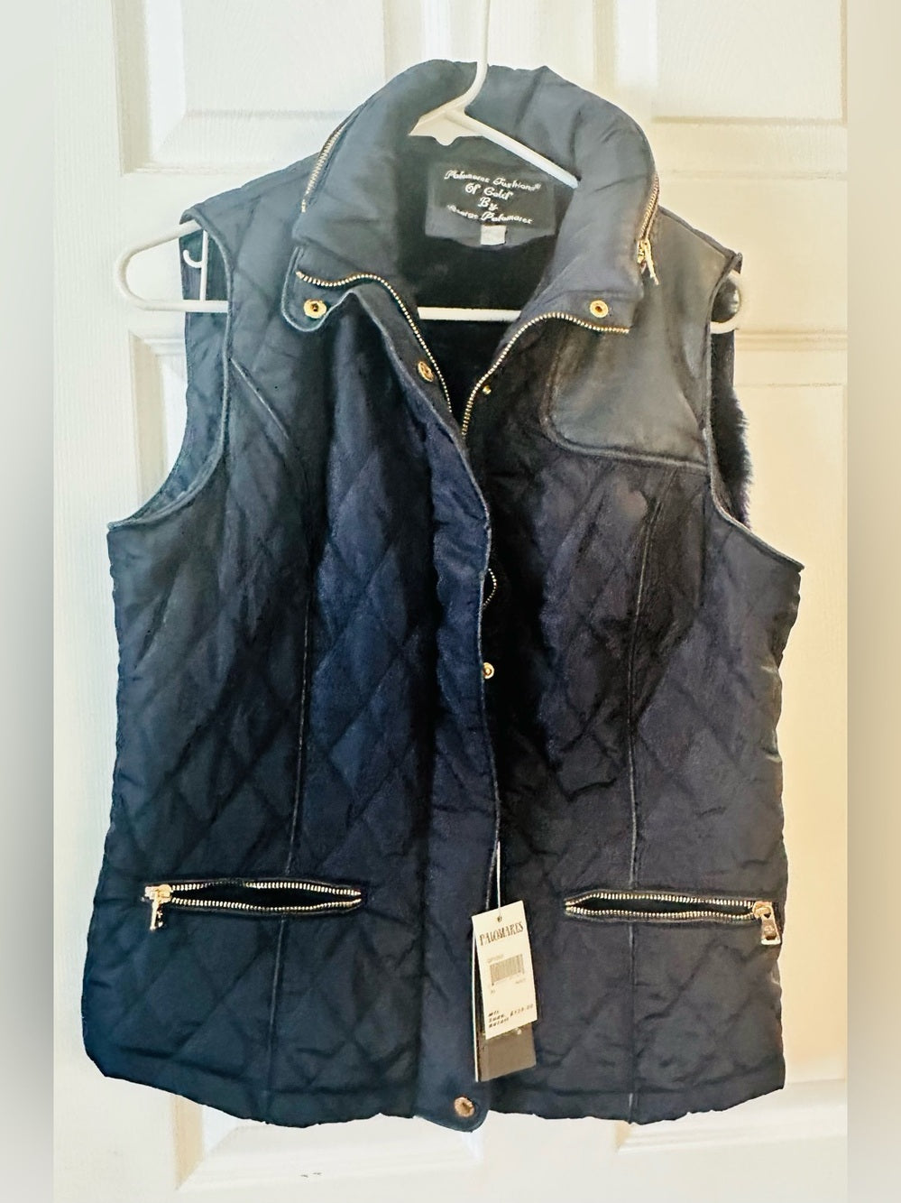 Palomares Navy Quilted Faux Fur Lined Puffer Vest NWT