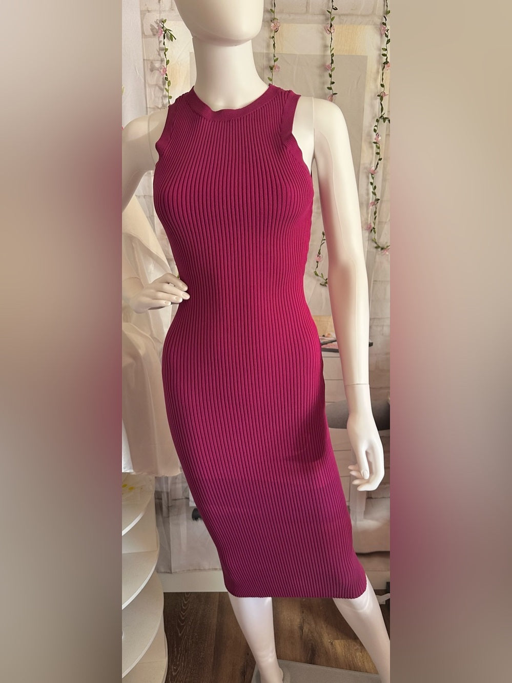 Forever 21 Berry Pink Ribbed Knit Bodycon Midi Dress NWT