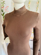 Forever 21 Brown Ribbed Turtleneck Bodycon Sweater Mini Dress