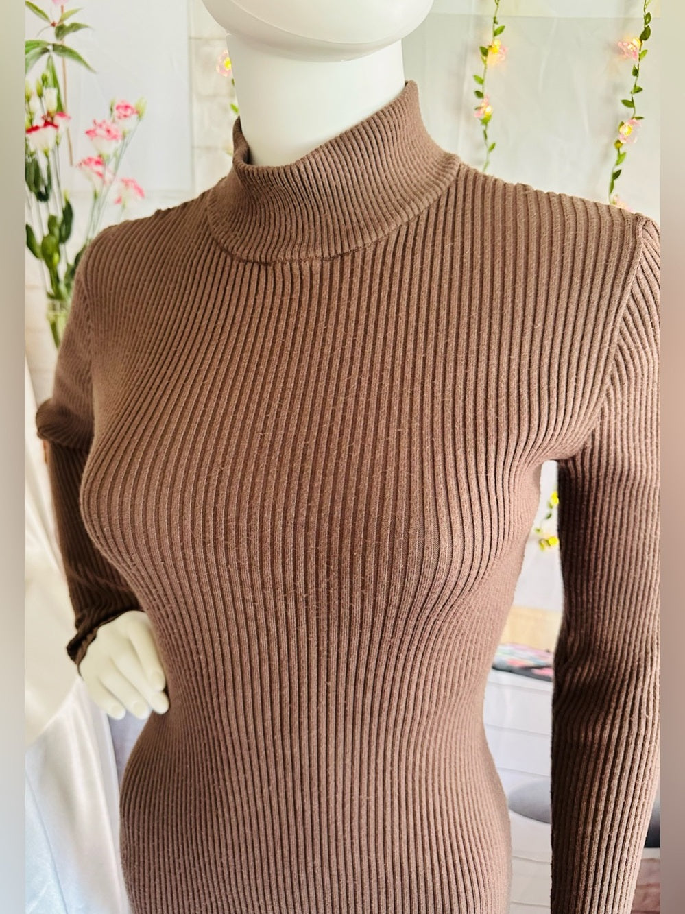 Forever 21 Brown Ribbed Turtleneck Bodycon Sweater Mini Dress