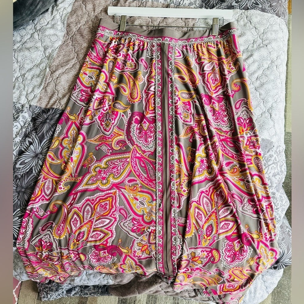 INC International Concepts Pink and Brown Paisley Midi Skirt
