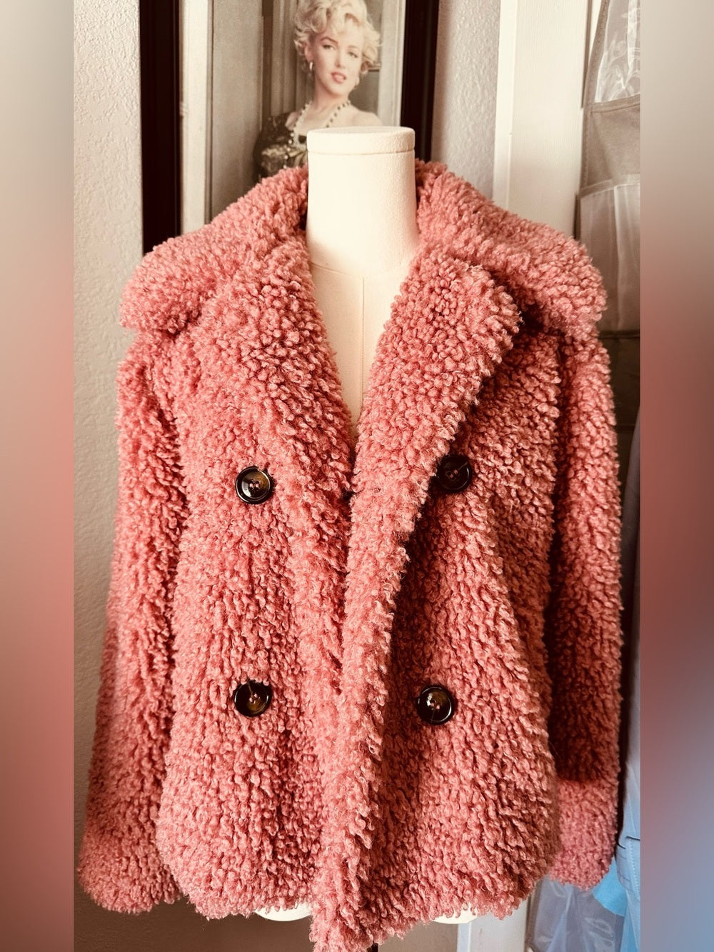 Topshop Blush Ami Borg Faux Fur Jacket