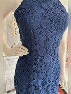Nalati Navy Blue Guipure Floral Lace Halter Mini Dress