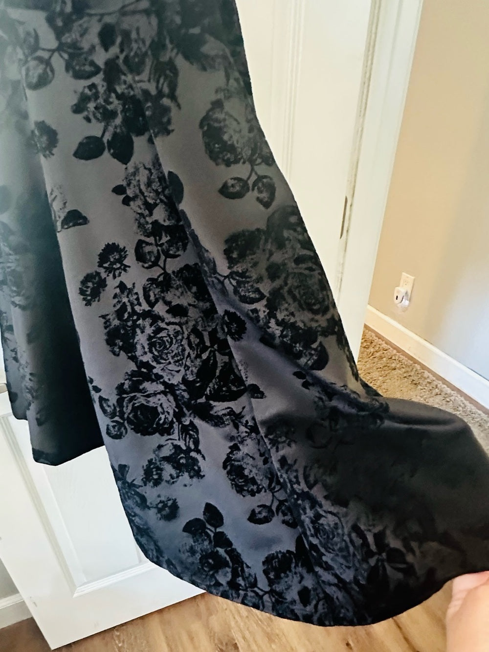 Windsor Black High-Low Floral Flocked Formal Dress