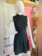 Theory Plaited Sleeveless Ribbed Knit Mock-Neck Dress—Black