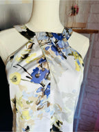 White House Black Market White Floral Halter Camisole with Blue & Yellow Print