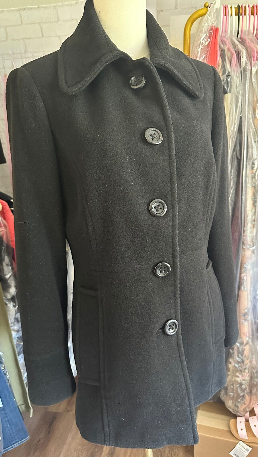 Fog by London Fog Black Wool Blend Pea Coat
