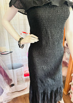 Anthropologie Black Smocked Ruffle Off-Shoulder Dress