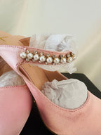Lulus Sephoraa Rose Gold Satin Pearl Pointed-Toe Mule Pumps