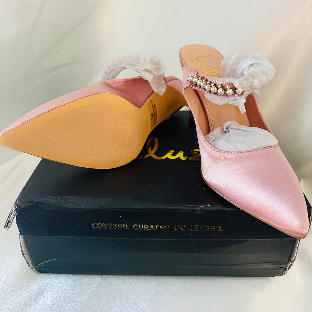 Lulus Sephoraa Rose Gold Satin Pearl Pointed-Toe Mule Pumps