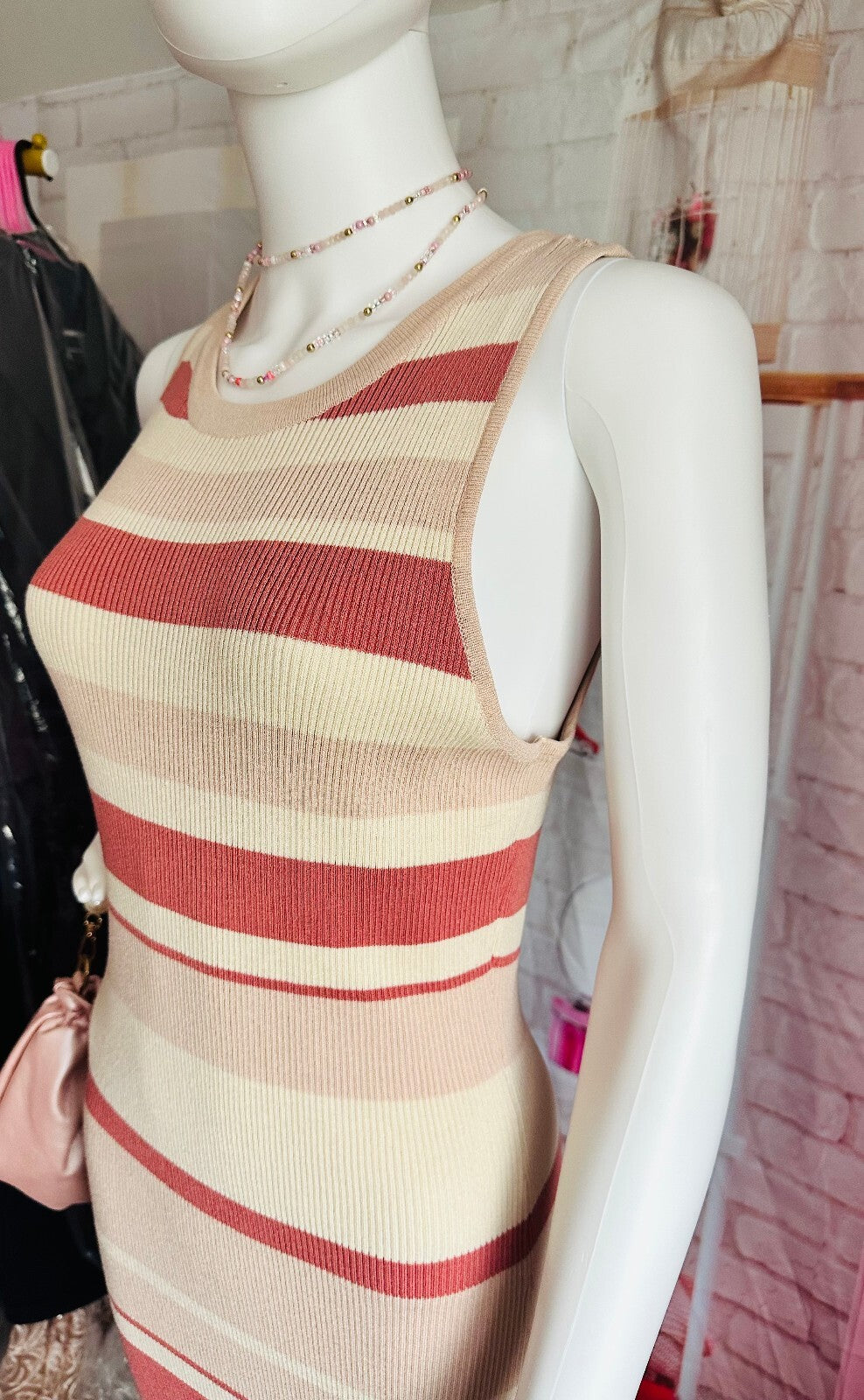 Rust Striped High Neck Bodycon Dress
