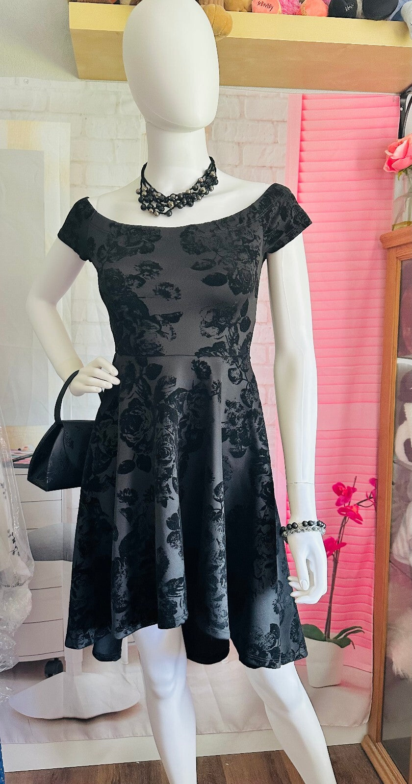 Windsor Black High-Low Floral Flocked Formal Dress