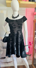 Windsor Black High-Low Floral Flocked Formal Dress