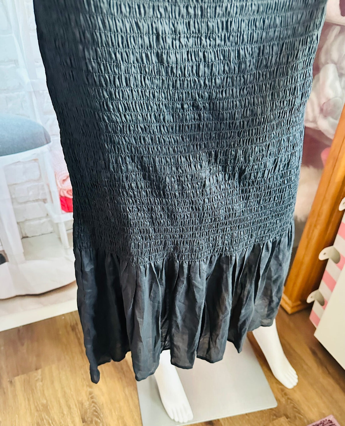 Anthropologie Black Smocked Ruffle Off-Shoulder Dress
