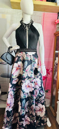 Chic Floral A-Line Party Dress in Black and Pink