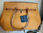 Adrienne Vittadini Natural Pebbled Tote Bag Gold Hardware Workbook Sleeve