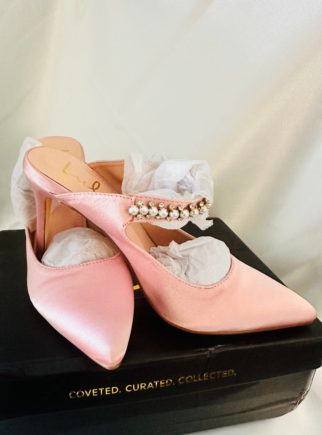 Lulus Sephoraa Rose Gold Satin Pearl Pointed-Toe Mule Pumps