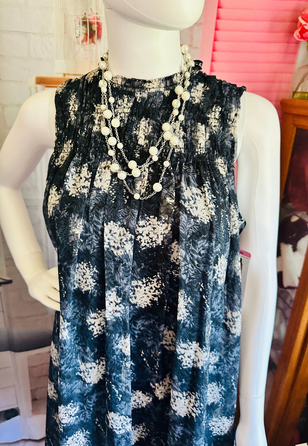 Sleeveless Mock Neck Smocked Midi Dress by Joie