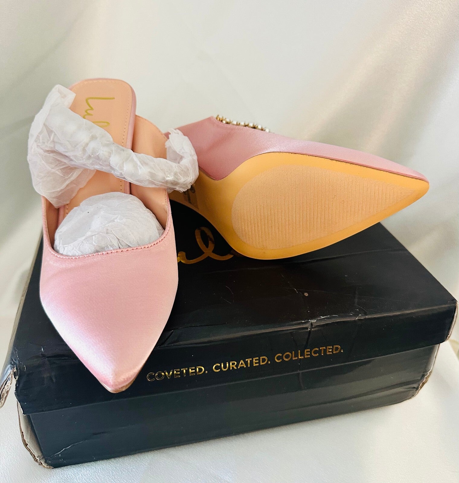 Lulus Sephoraa Rose Gold Satin Pearl Pointed-Toe Mule Pumps