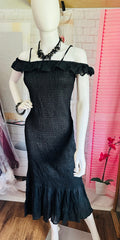 Anthropologie Black Smocked Ruffle Off-Shoulder Dress