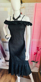 Anthropologie Black Smocked Ruffle Off-Shoulder Dress