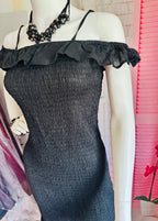 Anthropologie Black Smocked Ruffle Off-Shoulder Dress