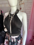 Chic Floral A-Line Party Dress in Black and Pink