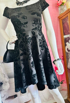 Windsor Black High-Low Floral Flocked Formal Dress
