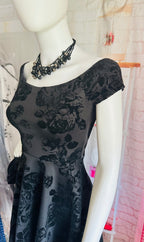 Windsor Black High-Low Floral Flocked Formal Dress
