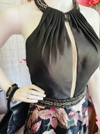 Chic Floral A-Line Party Dress in Black and Pink