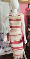 Rust Striped High Neck Bodycon Dress