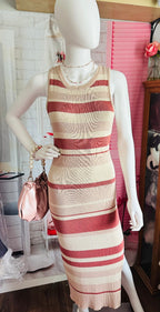 Rust Striped High Neck Bodycon Dress