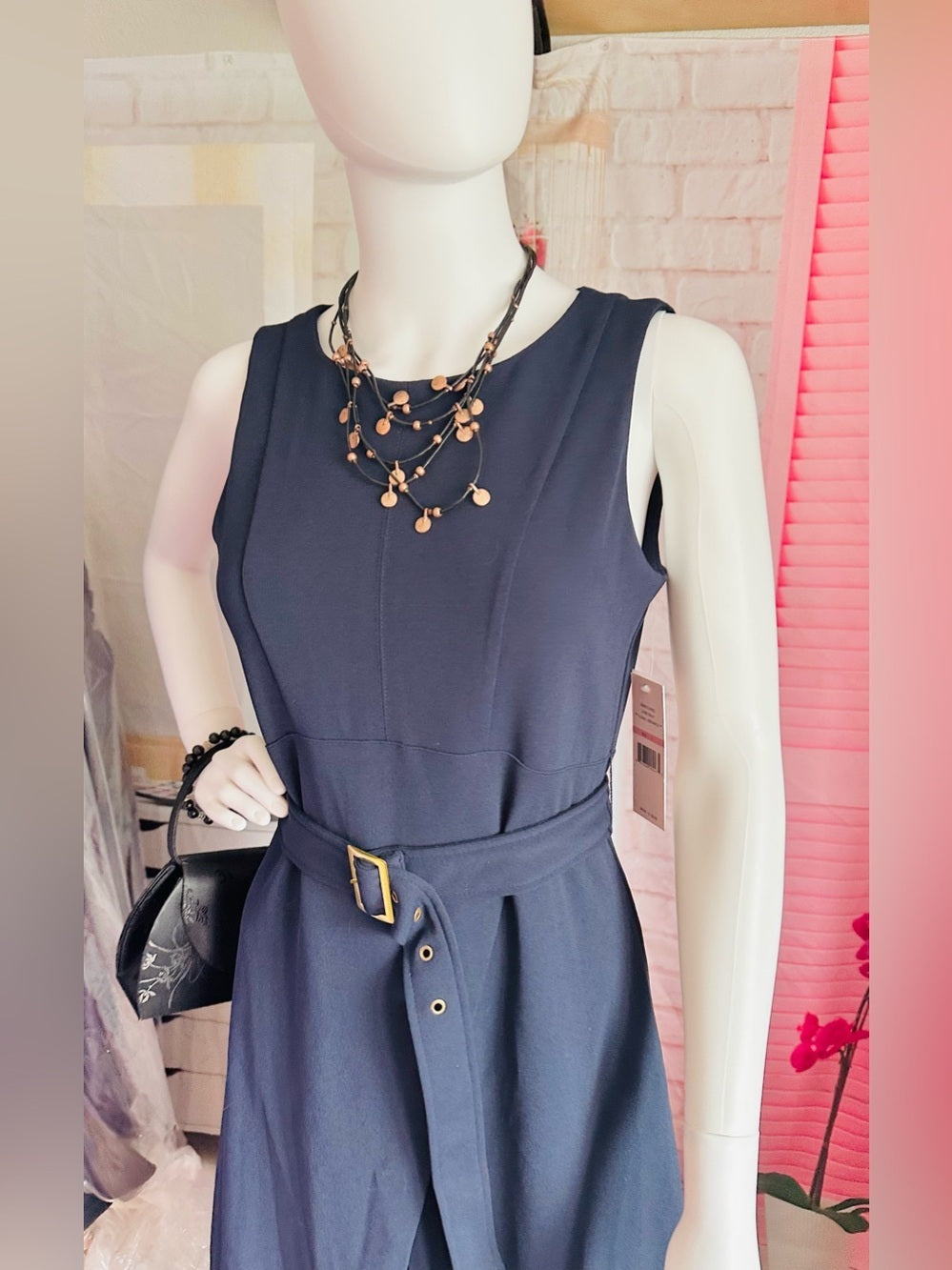 Nanette Lepore Navy Belted Fit & Flare Midi Dress