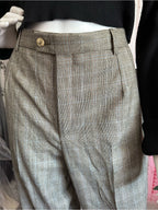 Barry Bricken Women's Brown Multi Plaid 100% Wool Straight Leg Pants