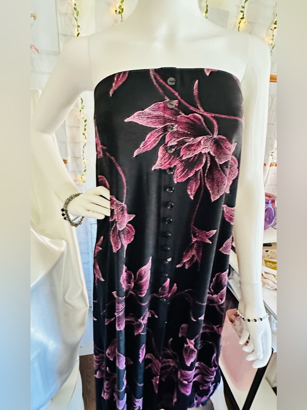 Briggs New York Black Pink Floral Button Front Maxi Skirt