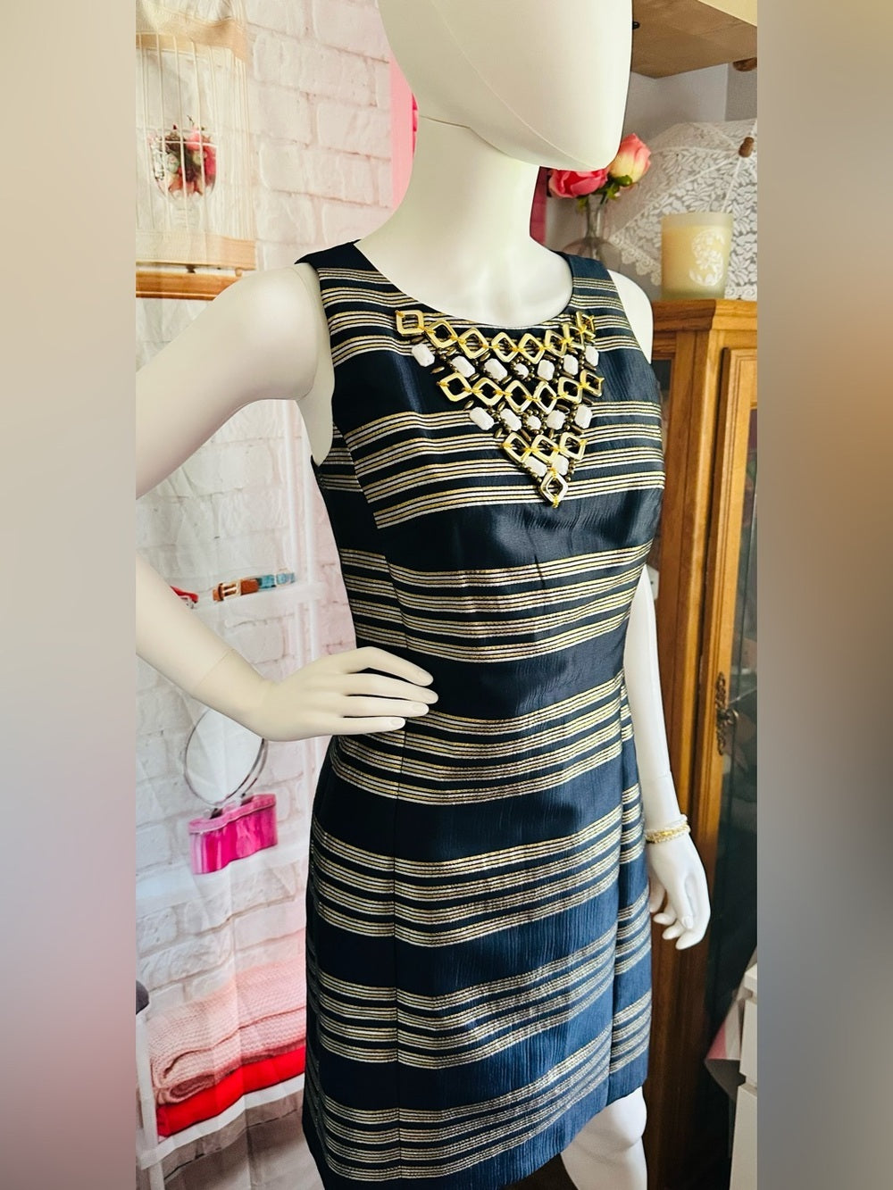 Lilly Pulitzer Virginia Jeweled Metallic Stripe Dress