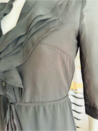 H&M Black Ruffle Tunic Mini Dress Sheer Sleeve Tie Waist