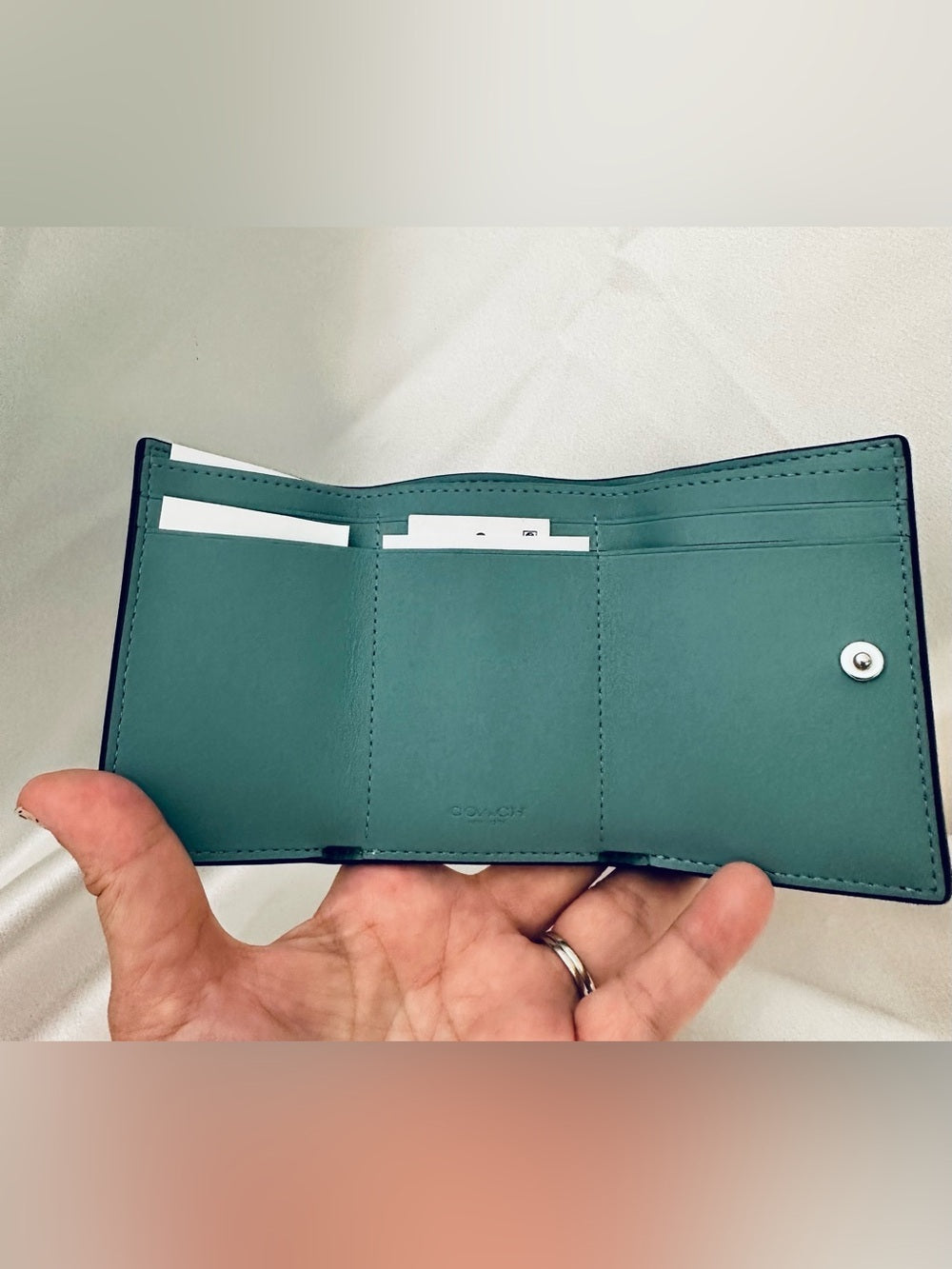 Coach Teal Pebble Leather Small Wallet with Silver 'C' Logo